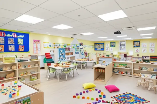 Safe, engaging classrooms at Little STEAMers Academy STEAM childcare in Skyway — bright, organized classroom with learning centers and child-size tables